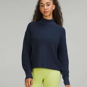 Lululemon Merino Wool-Blend Ribbed Turtleneck Sweater Heathered True Navy